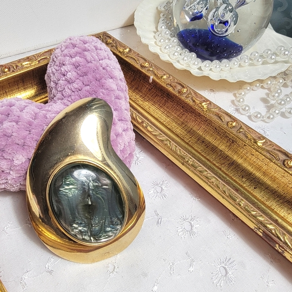 Vintage Abalone and Goldtone Brooch